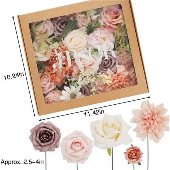 Blush Flowers Pink Roses Artificial Flowers Combo Box Set with Foam Flowers - Picture 7 of 7